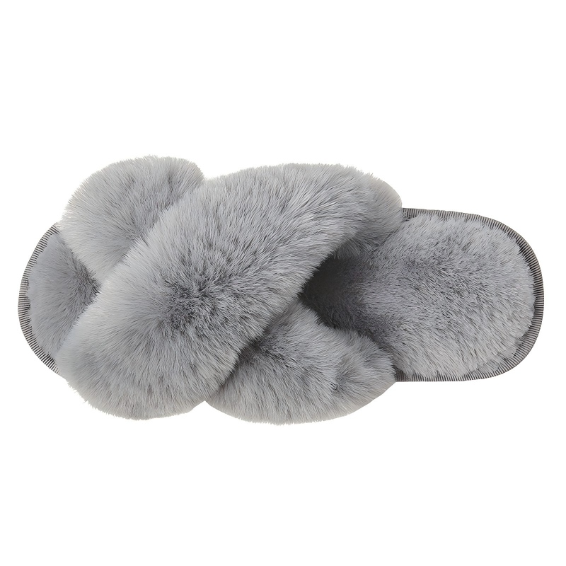 Women's Fuzzy Cross Band IndoorOutdoor Soft Open Toe Slippers-2