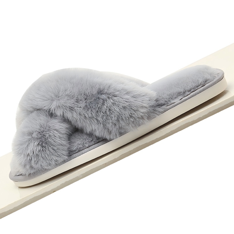 Women's Fuzzy Cross Band IndoorOutdoor Soft Open Toe Slippers-3