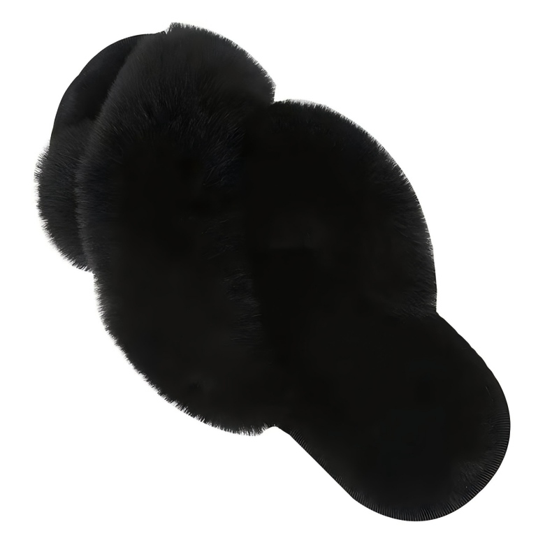Women's Fuzzy Cross Band IndoorOutdoor Soft Open Toe Slippers-4