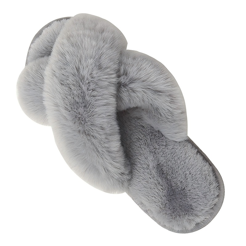 Women's Fuzzy Cross Band IndoorOutdoor Soft Open Toe Slippers-5