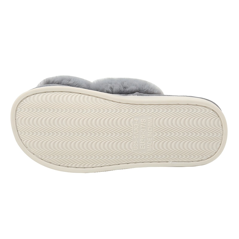 Women's Fuzzy Cross Band IndoorOutdoor Soft Open Toe Slippers-6
